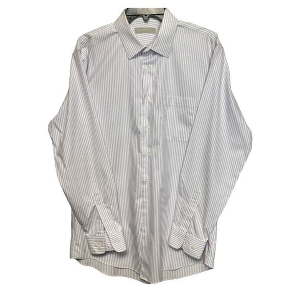 Nordstrom Striped Dress Shirt Button Down White Lavender 100% Cotton size 16.5 - Picture 6 of 12